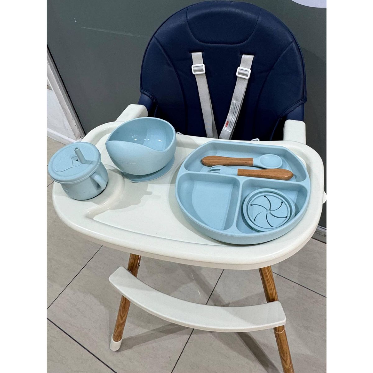 KIDSCOOL - Set De Alimentación Silicona 6 Piezas Celeste