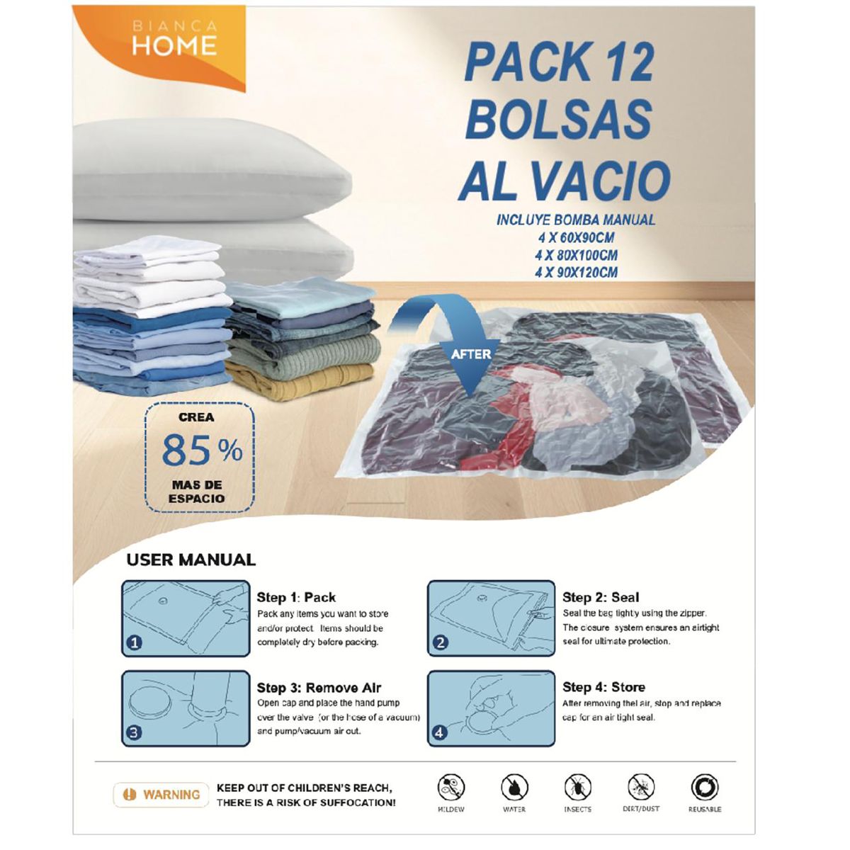 JUST HOME COLLECTION - Set 12 bolsas 60x90x1 cm Transparente