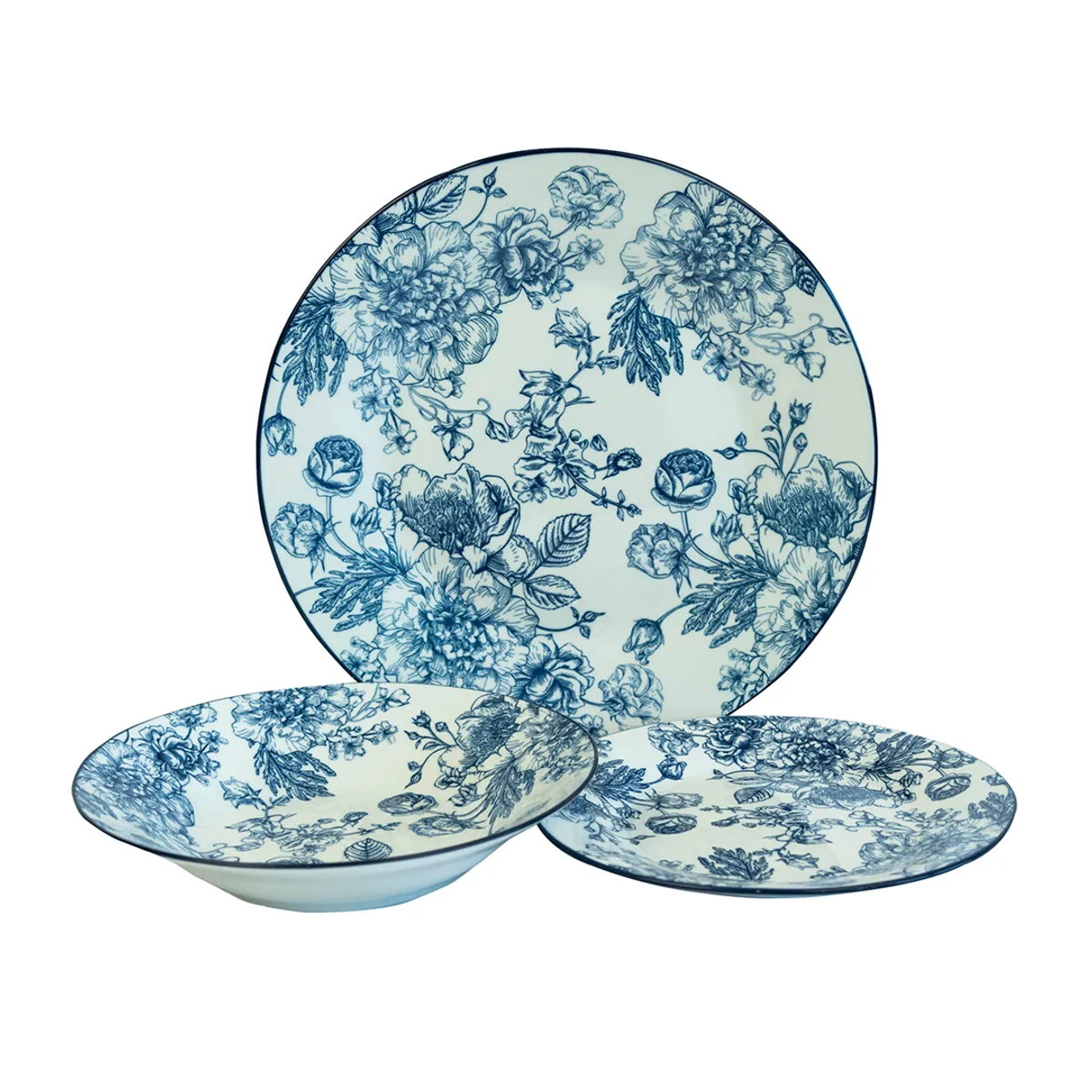 DORAL - Juego de Loza Vajilla 18 Piezas Porcelana Stella Azul 6 Personas