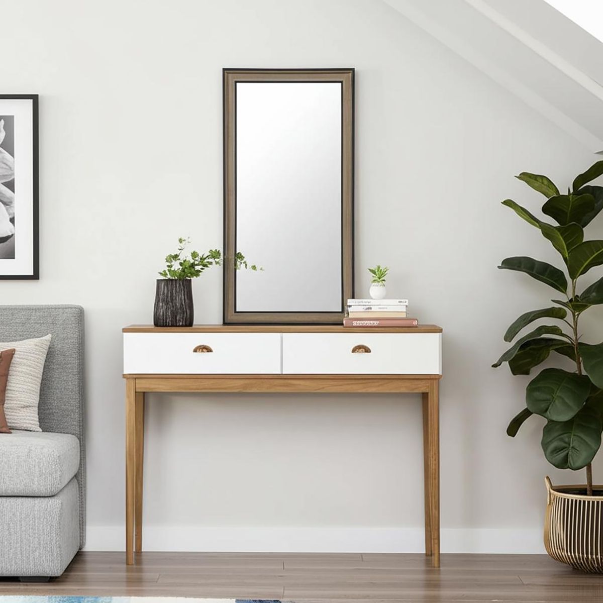 DORAL - Espejo Decorativo Forma Rectangular 55x120 cm Café Pared