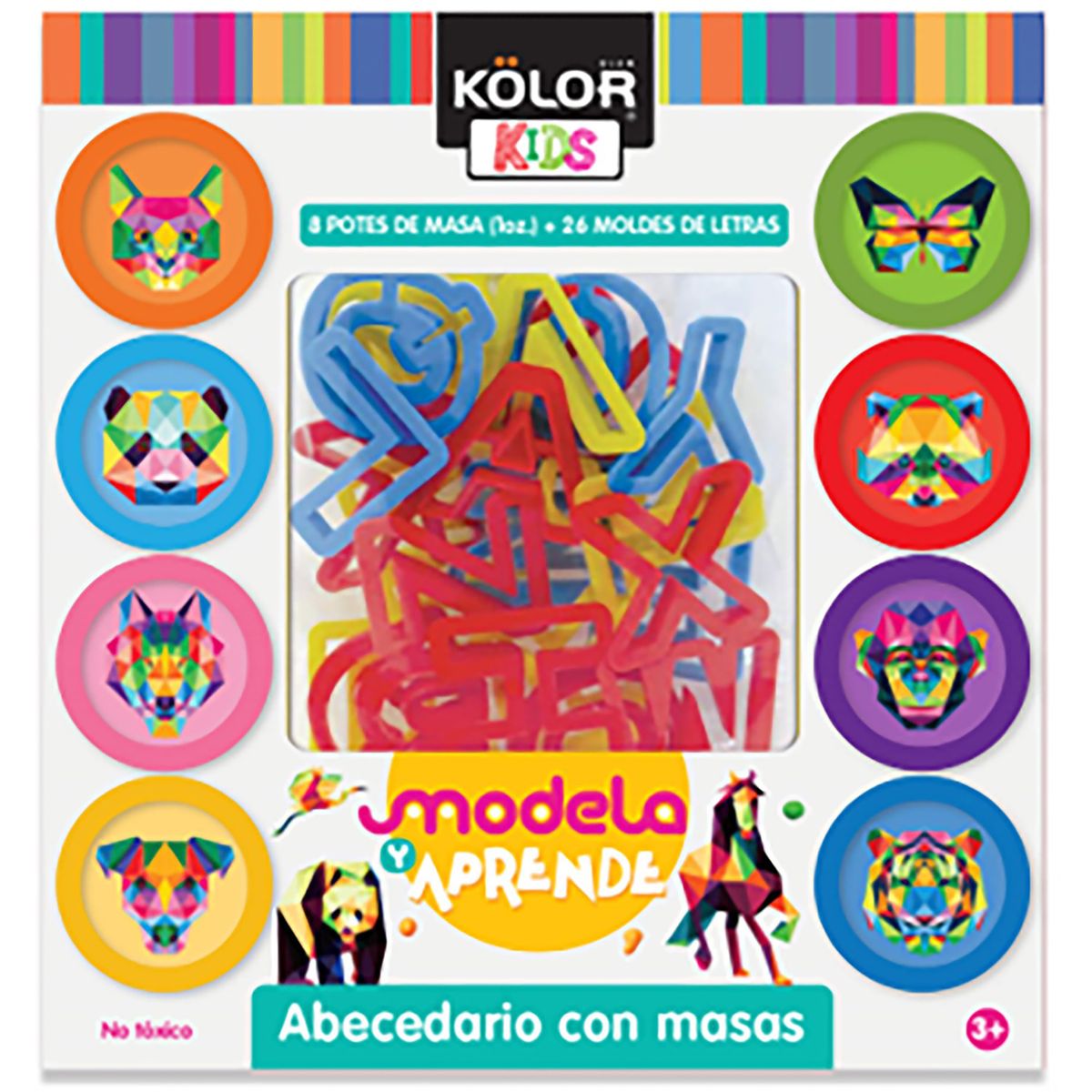 KOLOR - Set 26 Letras y 8 Potes de Masa Kolor