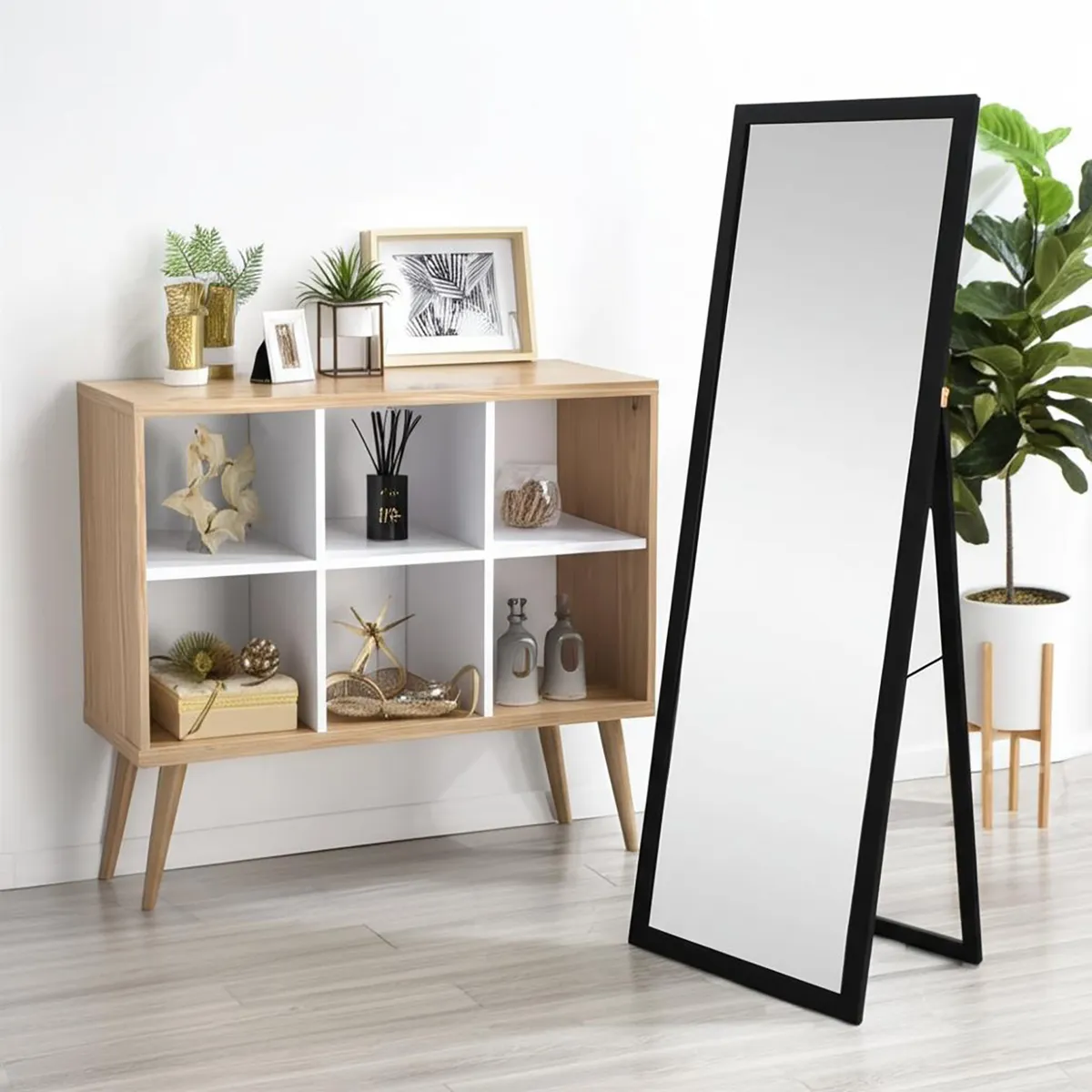 DORAL - Espejo Pedestal Decorativo Rectangular 46x156 cm Café