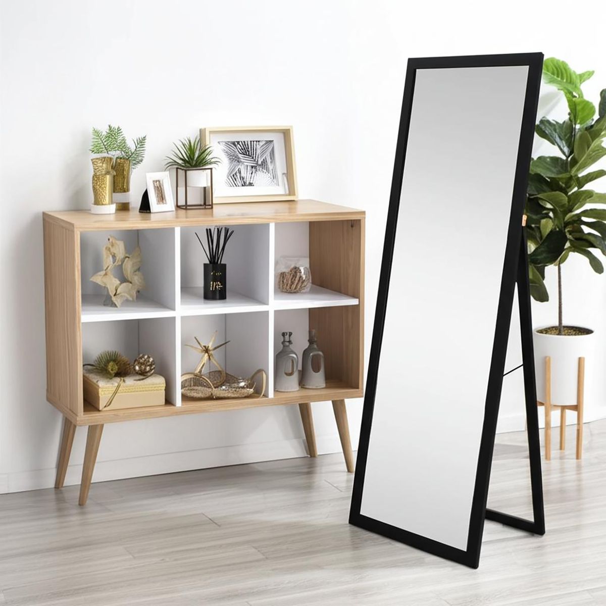 DORAL - Espejo Pedestal Decorativo Rectangular 46x156 cm Café