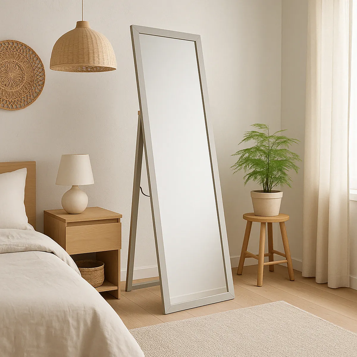 DORAL - Espejo Decorativo Forma Rectangular 46x156 cm Gris Pedestal