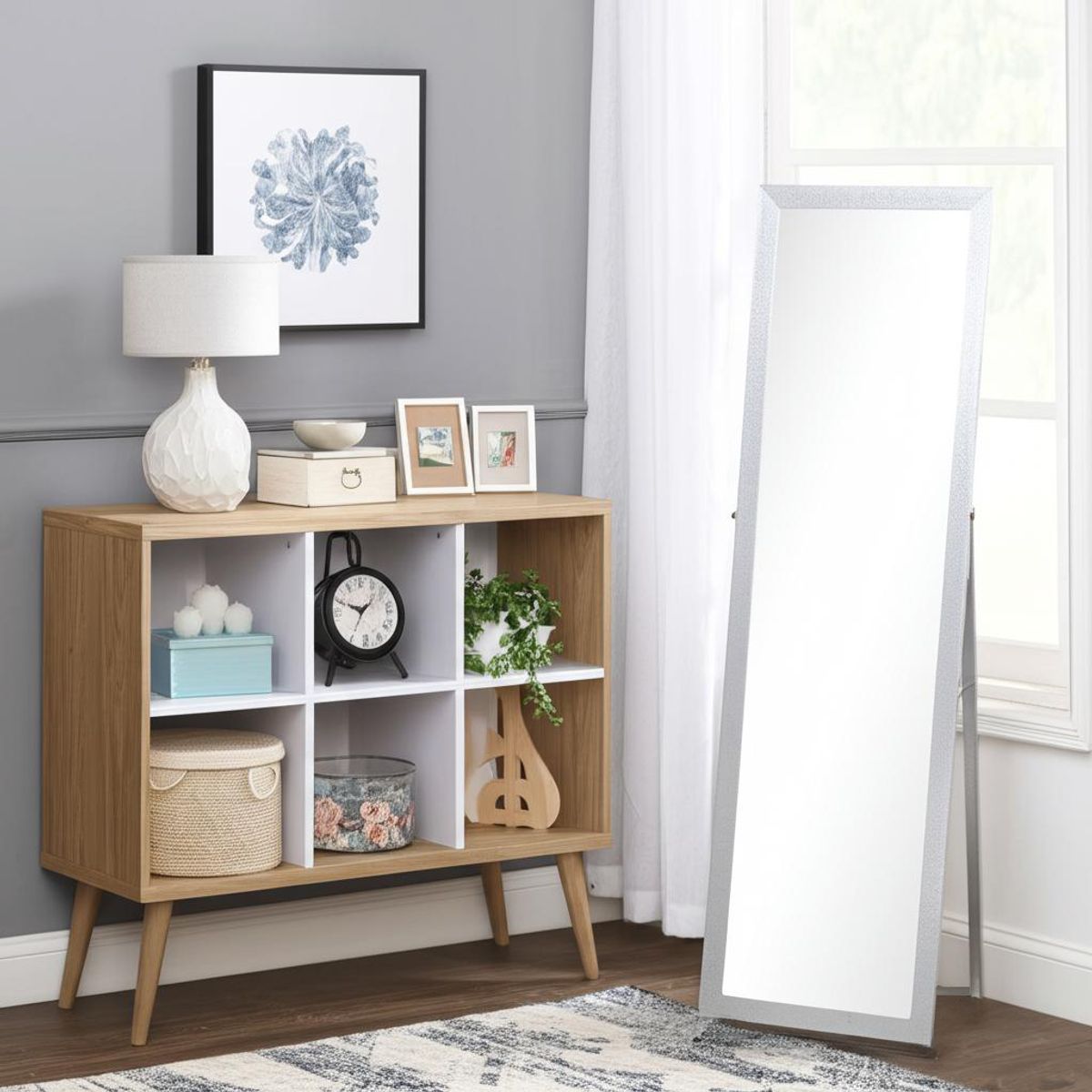 DORAL - Espejo Decorativo Forma Rectangular 46x156 cm Plateado Pedestal