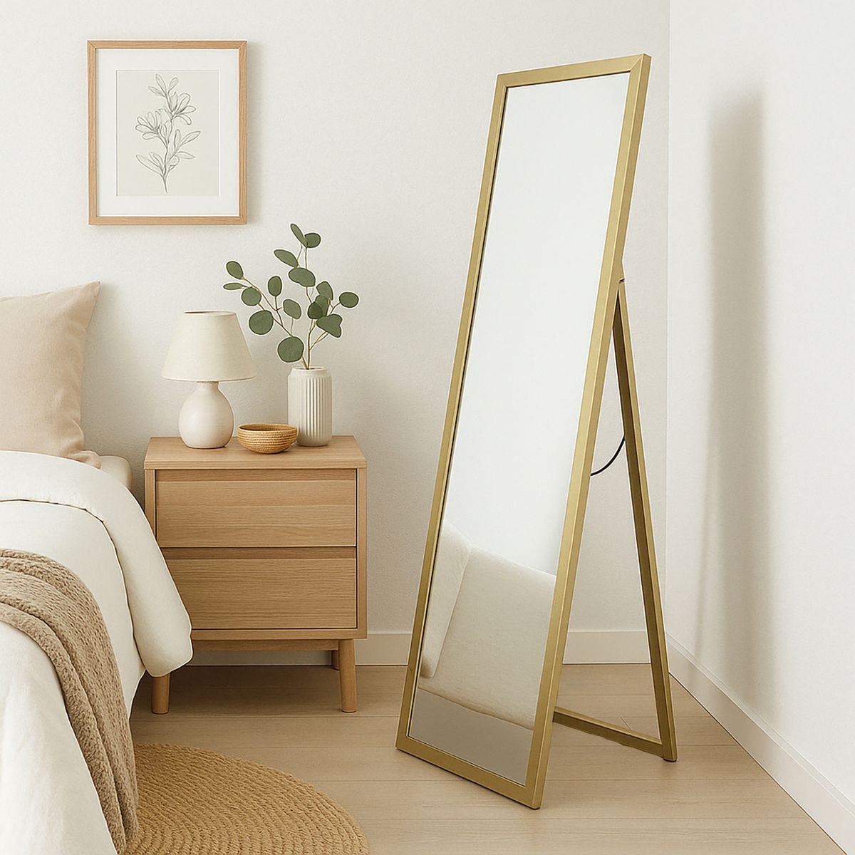 DORAL - Espejo Pedestal Decorativo  Rectangular 46x156 cm Dorado