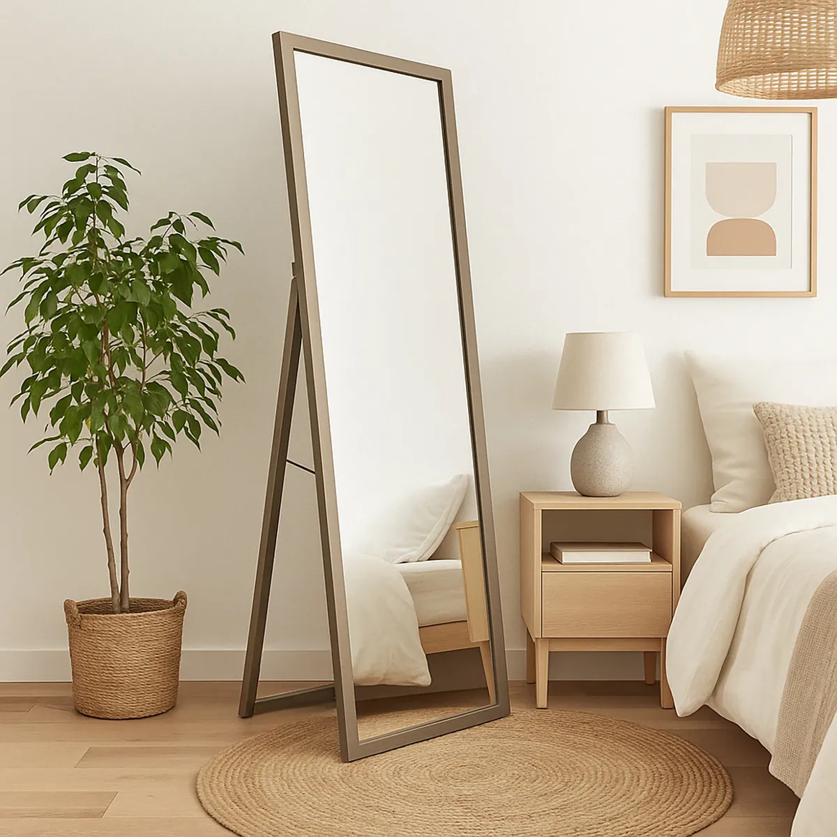 DORAL - Espejo Decorativo Forma Rectangular 46x156 cm Café Pedestal