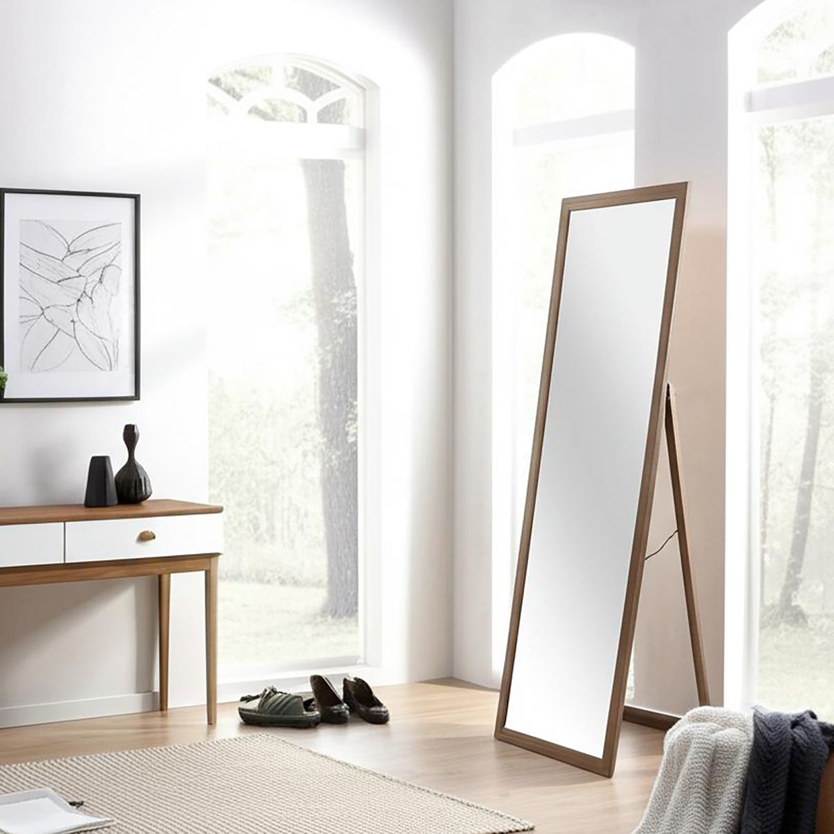 DORAL - Espejo Pedestal Decorativo Rectangular 46x156 cm Café claro