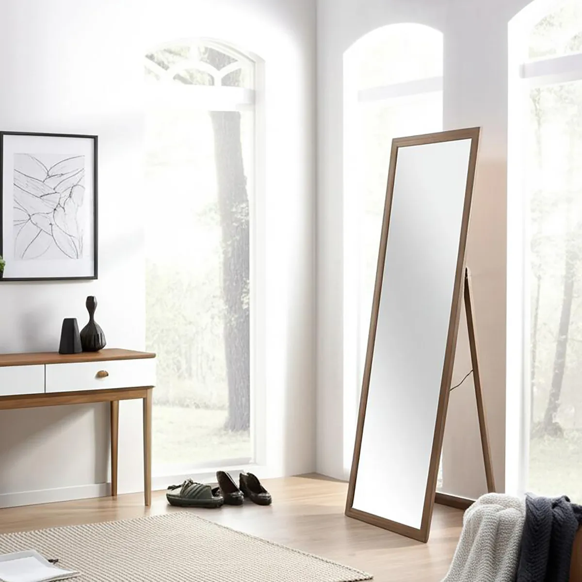 DORAL - Espejo Pedestal Decorativo Rectangular 46x156 cm Café claro