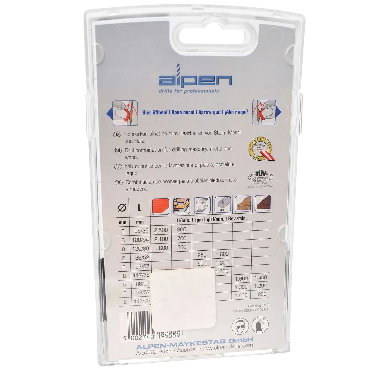 ALPEN - Set Brocas Combiset Tm9 9Pzas Madera-Metal-Concreto