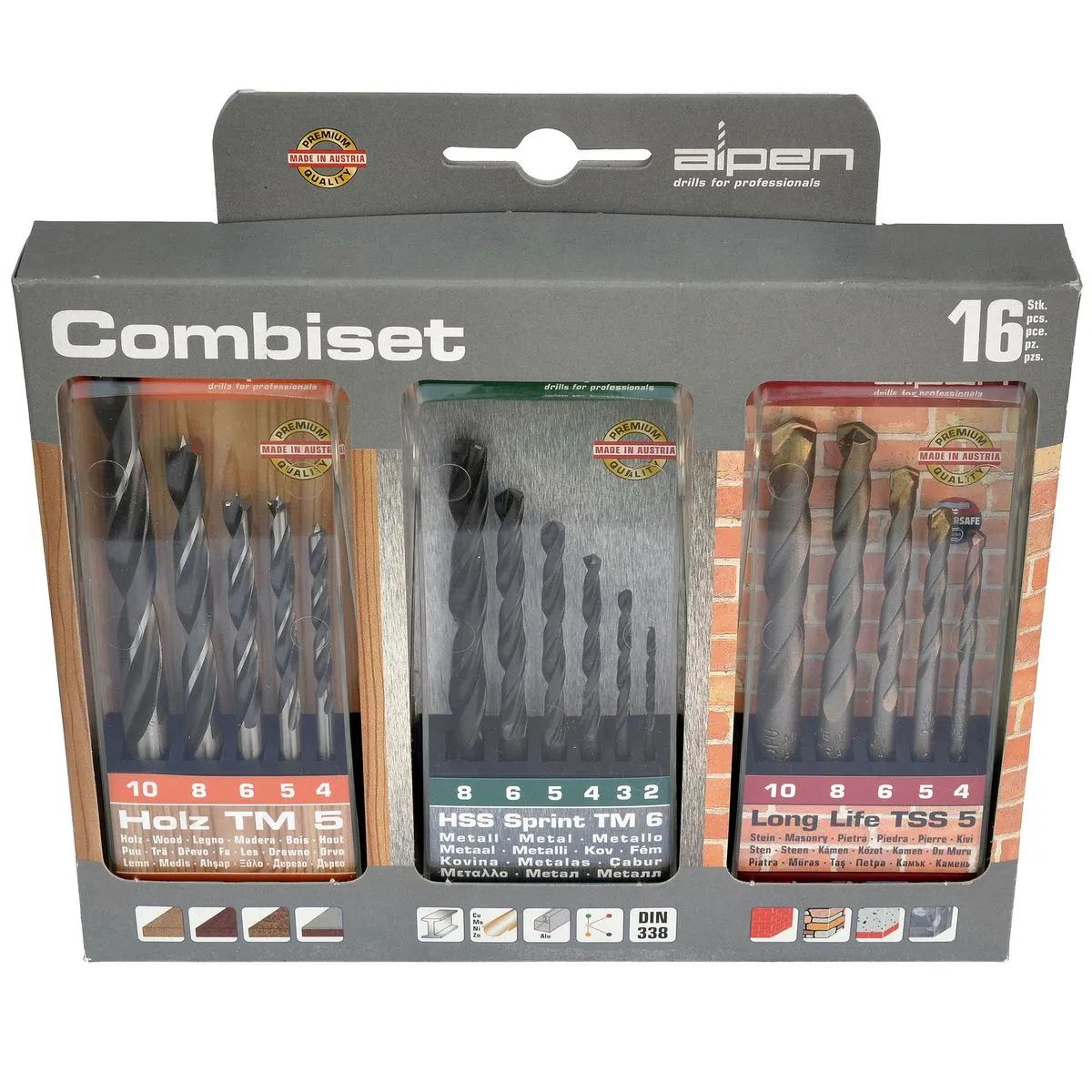 ALPEN - Set Brocas Combiset Tm/Tss 16Pzas Madera-Metal-Concreto