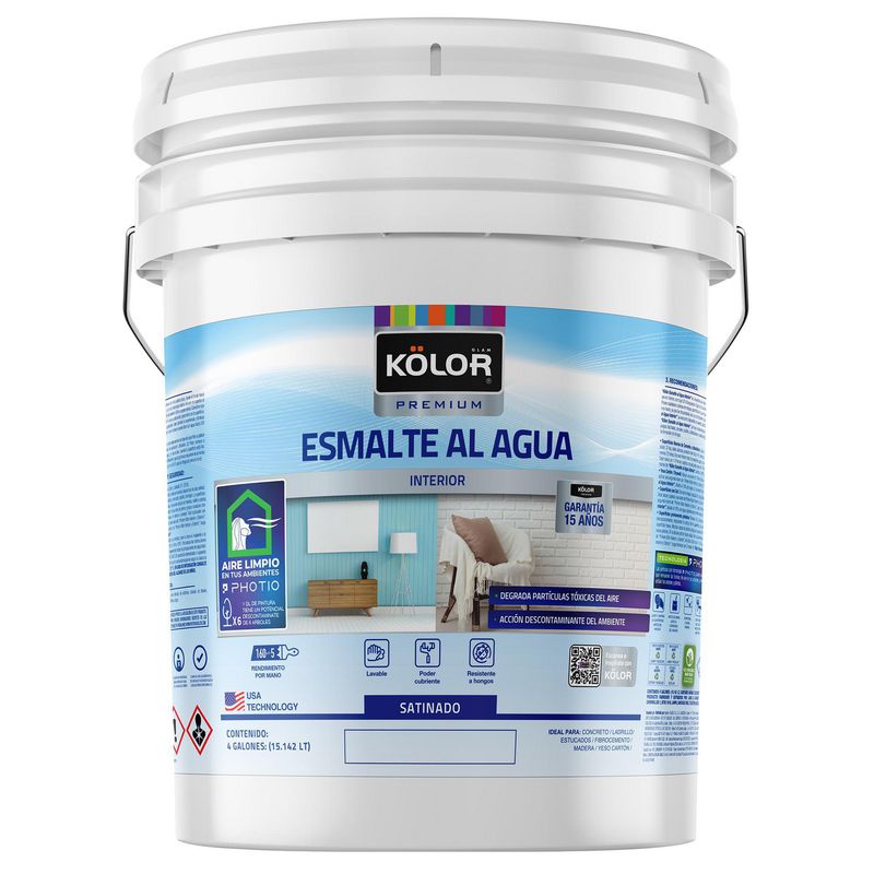 KOLOR - Esmalte al Agua para Interior Tecnología Photio Satinado 4 galón(es) Blanco