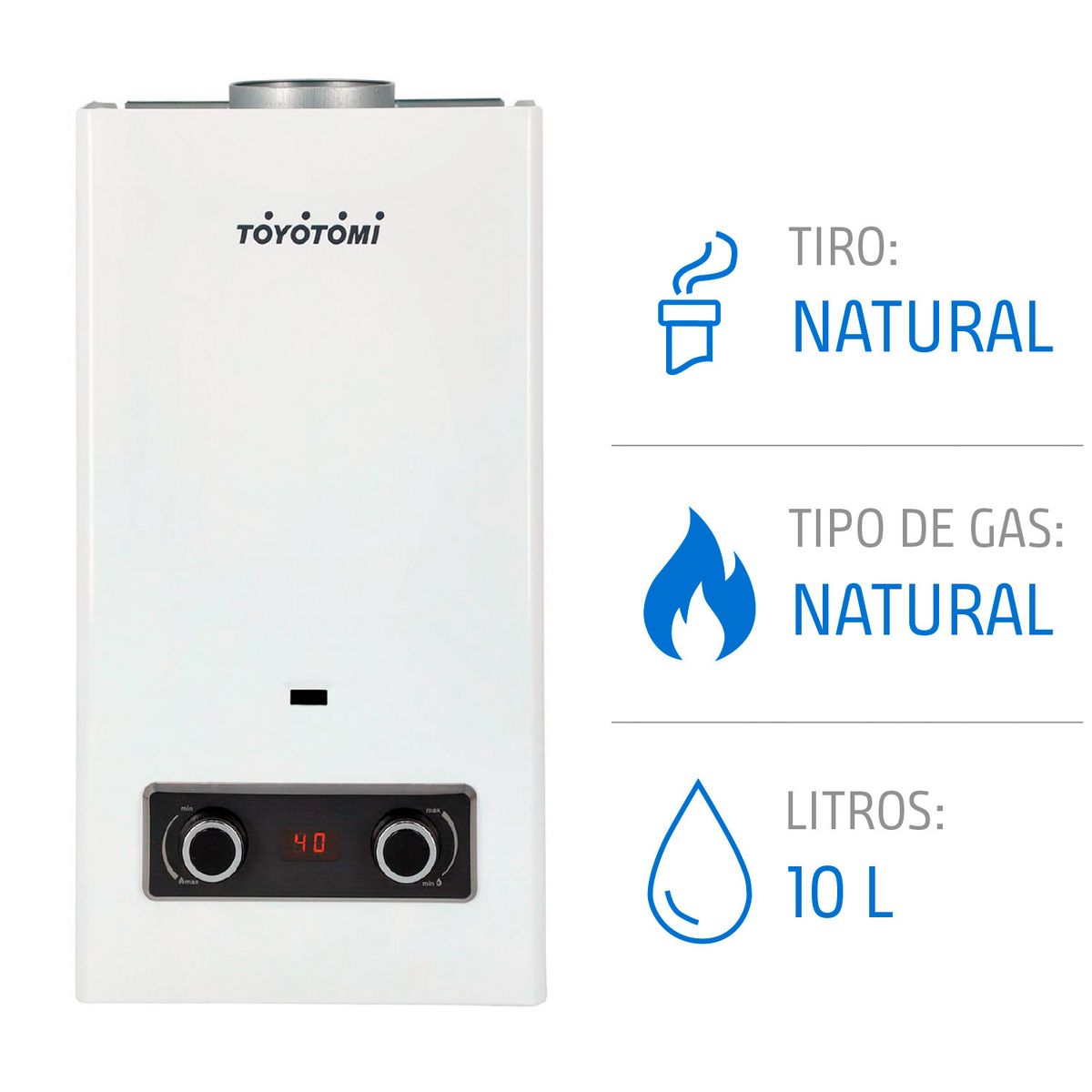 TOYOTOMI - Calefón Gas Natural 10 Litros Tiro Natural Ionizado