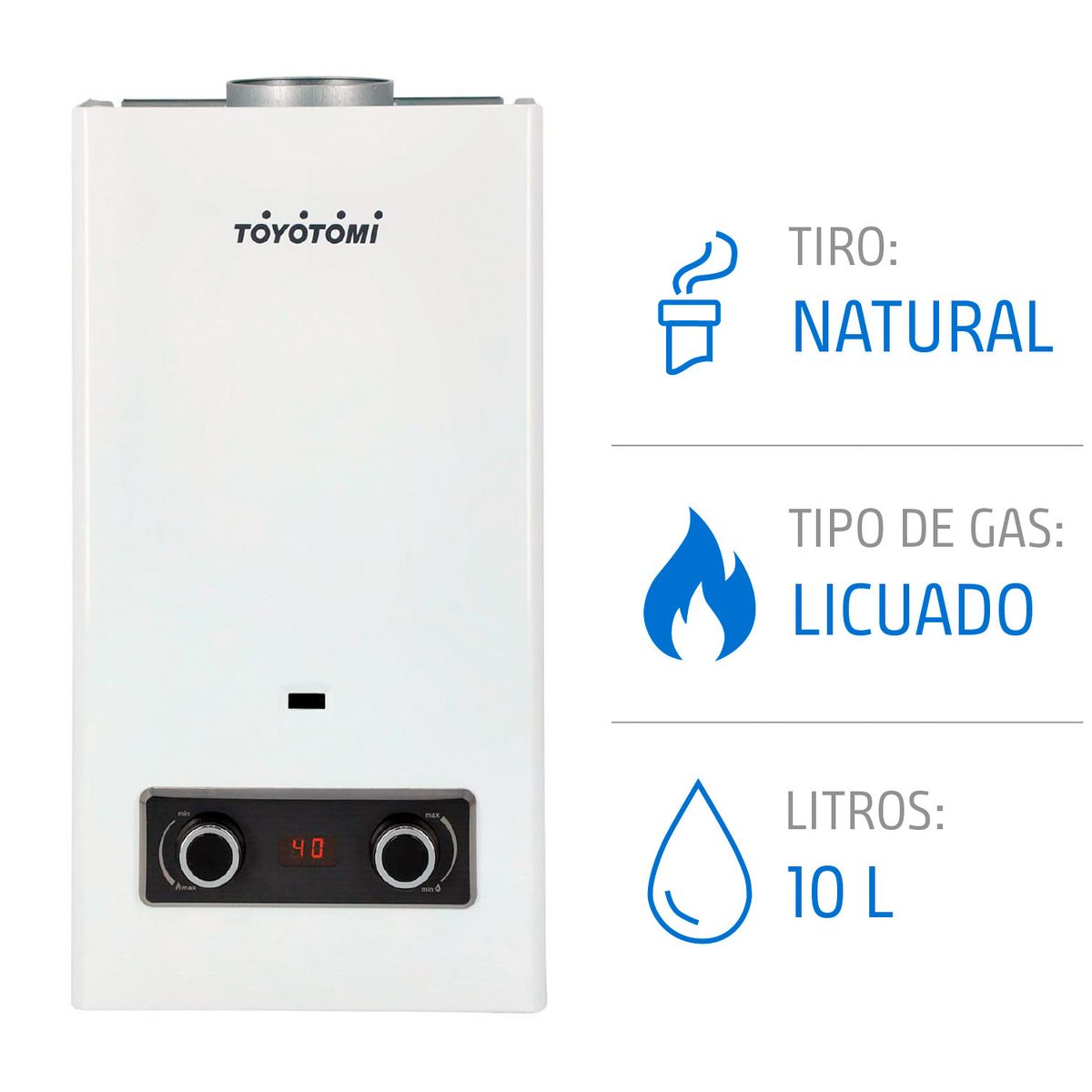 TOYOTOMI - Calefón Gas Licuado 10 Litros Tiro Natural Ionizado