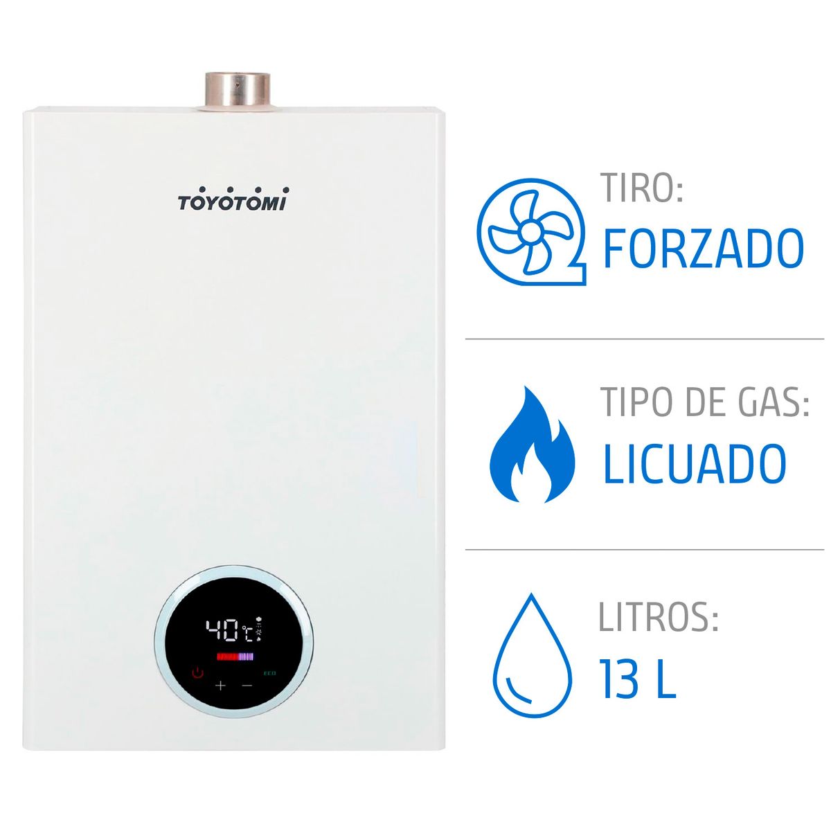 TOYOTOMI - Calefón Gas Licuado 13 Litros Tiro Forzado Ionizado