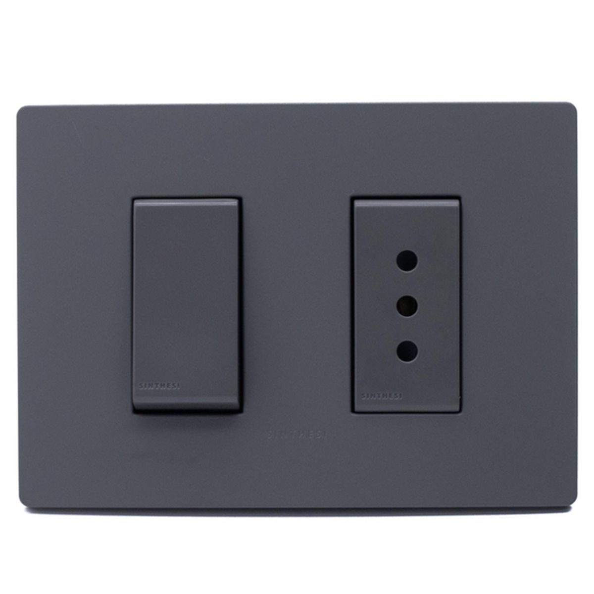 SINTHESI - Interruptor 9/12 1 m + Tomacorriente 10A armado S32 grey mate-grey