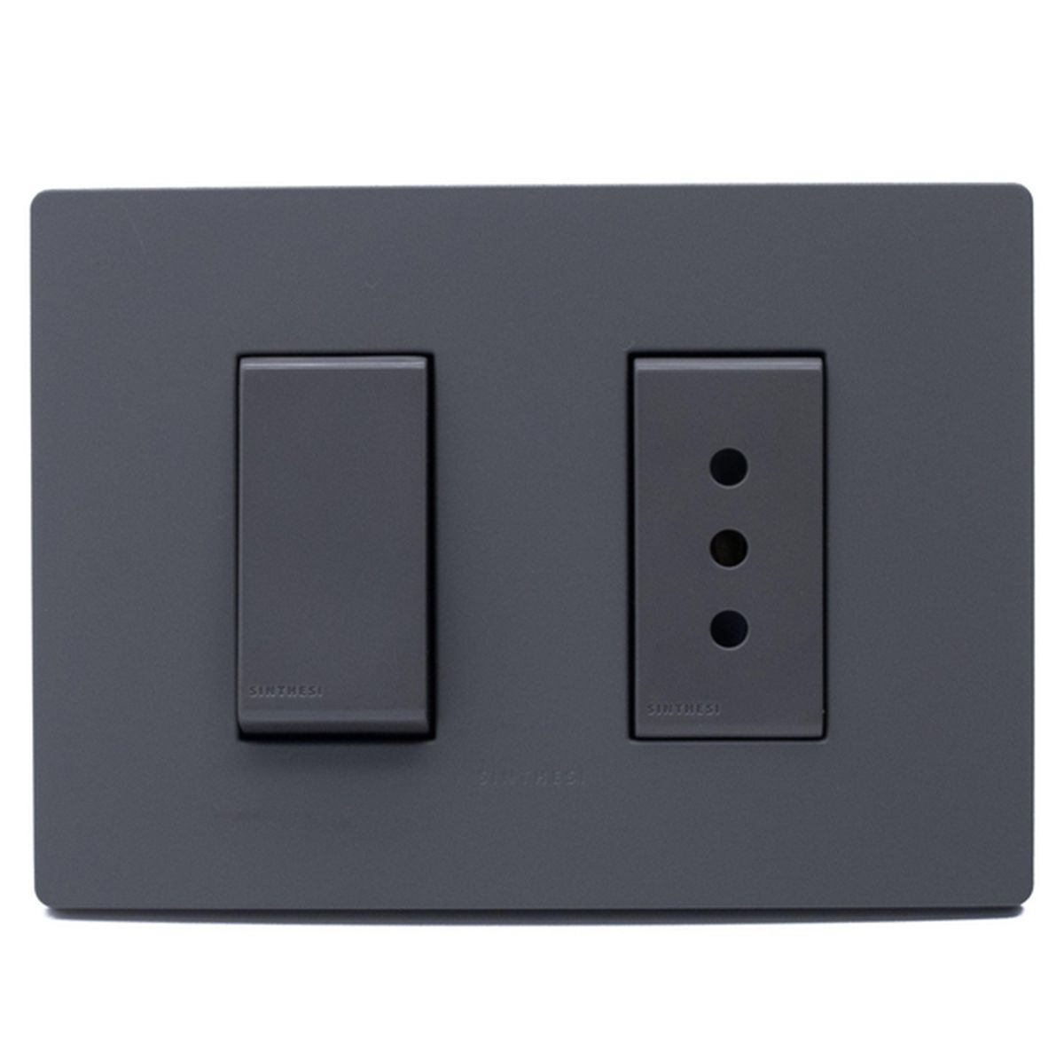 SINTHESI - Interruptor 9/12 1 m + Tomacorriente 10A armado S32 grey mate-grey