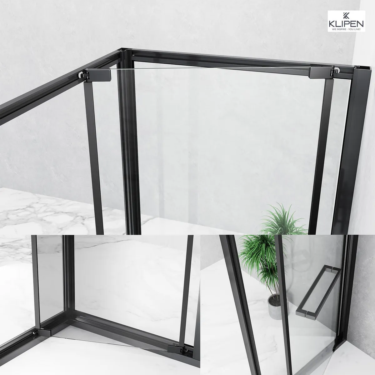 KLIPEN - Mampara esquinero con puerta giratoria negra