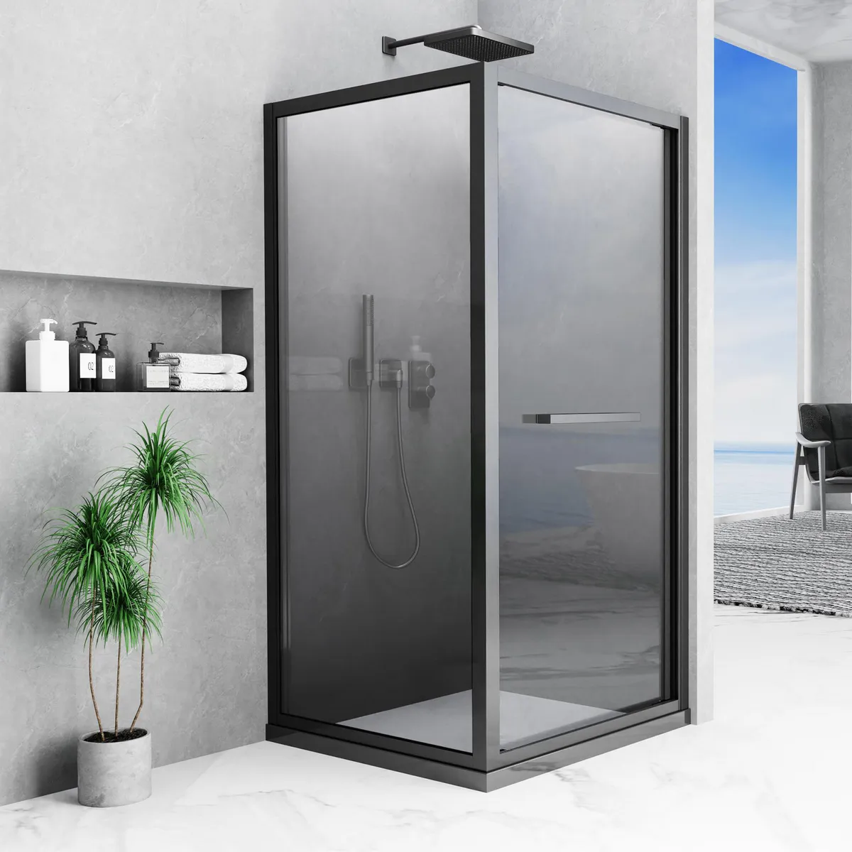 KLIPEN - Mampara esquinero con puerta giratoria negra