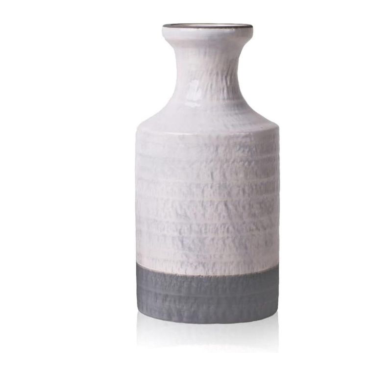 SOHOGAR - Jarrón Cerámica Bicolor DE Gris/Blanco 10,5x20,6 cm