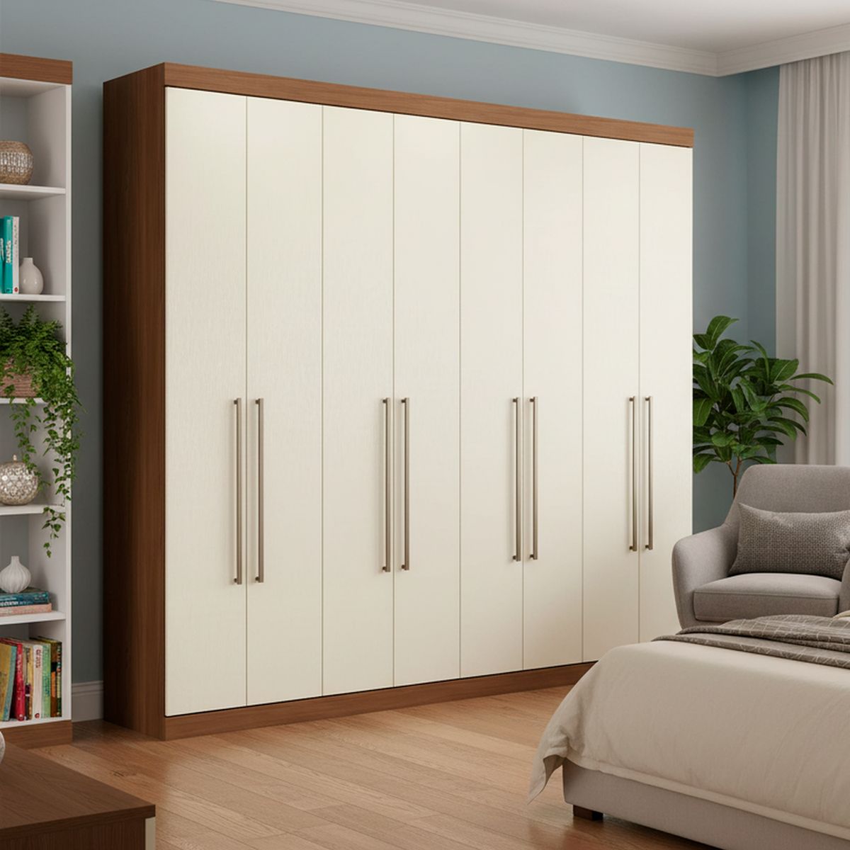 ALTAVISION - Closet 8 Puerta(s) 4 Cajón(es) 10 Repisa(s) 238.8x217.6x46.3 cm Café Blanco crema