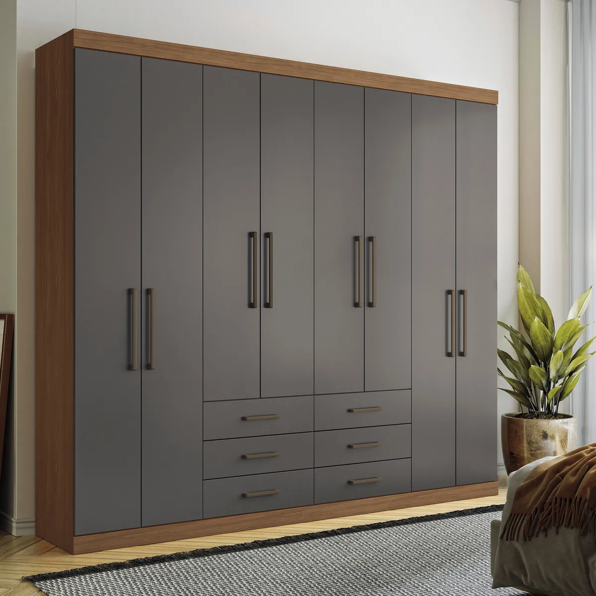 ALTAVISION - Closet 8 Puerta(s) 6 Cajón(es) 12 Repisa(s) 238.8x217.6x46.3 cm Café Gris grafito