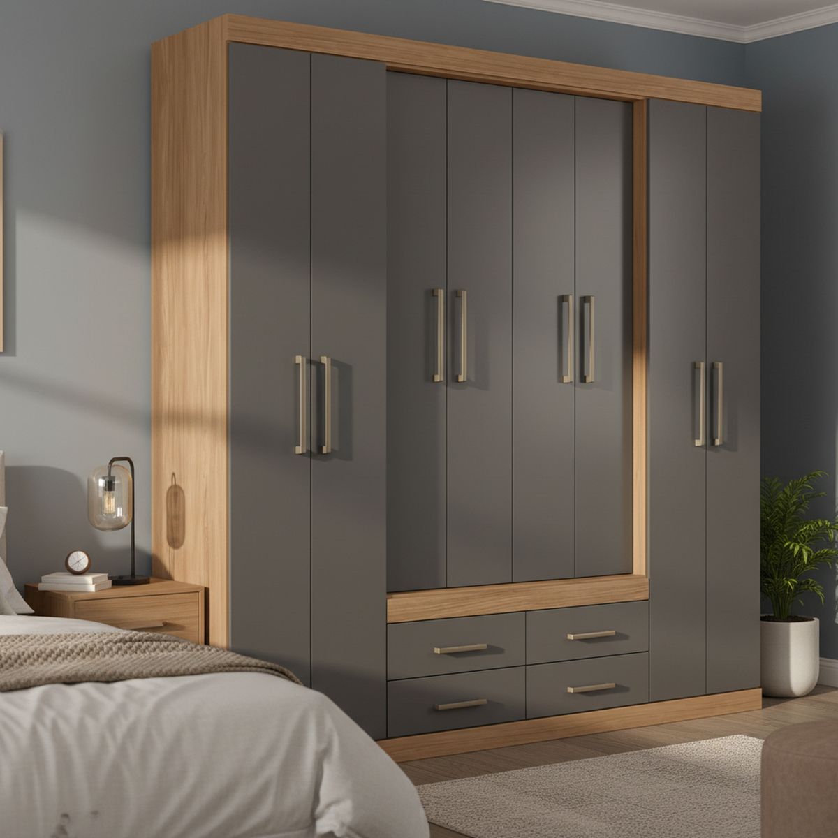 ALTAVISION - Closet 8 Puerta(s) 4 Cajón(es) 11 Repisa(s) 212x217.6x46.3 cm Café Gris grafito