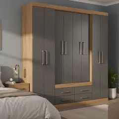 ALTAVISION - Closet 8 Puerta(s) 4 Cajón(es) 11 Repisa(s) 212x217.6x46.3 cm Café Gris grafito