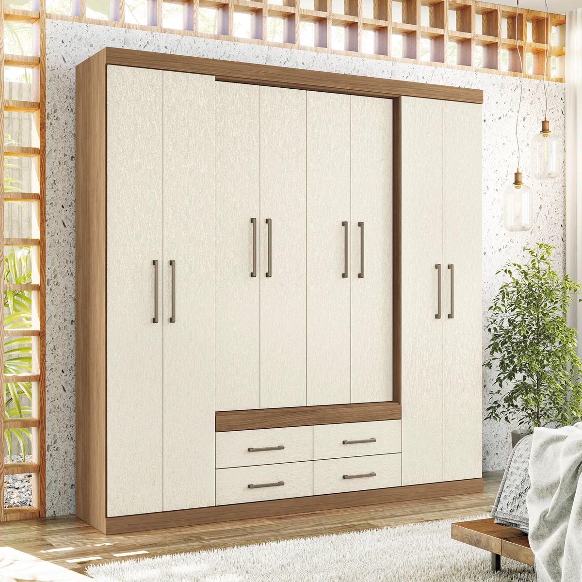 ALTAVISION - Closet 8 Puerta(s) 4 Cajón(es) 11 Repisa(s) 212x217.6x46.3 cm Café Blanco crema