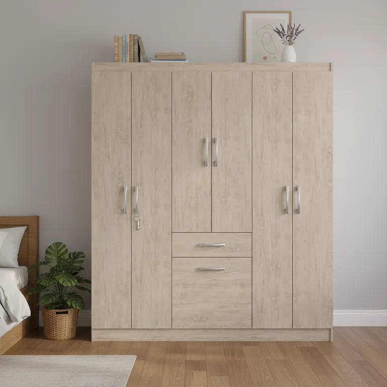 Closet 6 Puerta(s) 1 Cajón(es) 1 Repisa(s) 138x177x40 cm Madera Natural