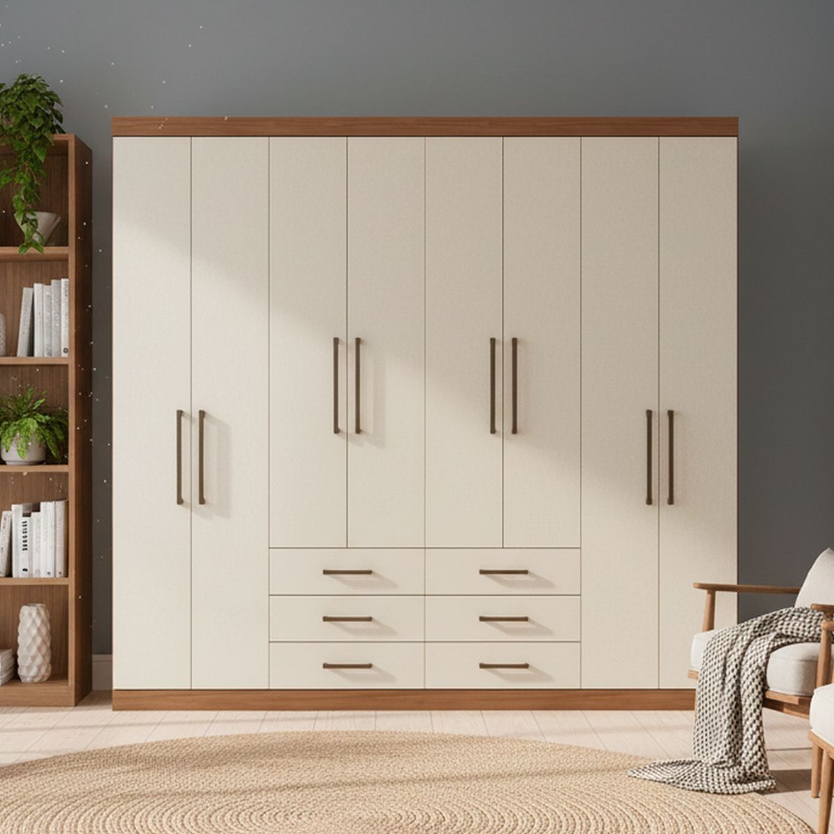 ALTAVISION - Closet 8 Puerta(s) 6 Cajón(es) 12 Repisa(s) 238.8x217.6x46.3 cm Café Blanco crema