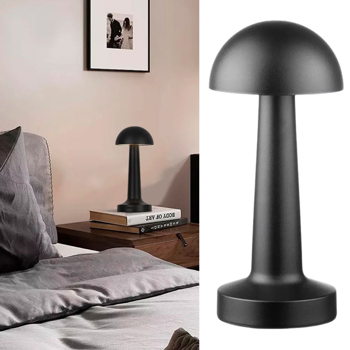 HB - Lámpara Led Mesa Mushroom Negro 9x23 cm