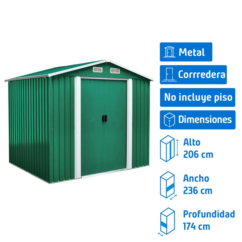 ISUNOR - Bodega metálica de jardín SD-608 GREEN Verde 206x236x174 cm