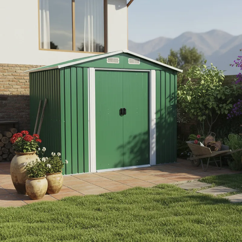 ISUNOR - Bodega metálica de jardín SD-608 GREEN Verde 206x236x174 cm