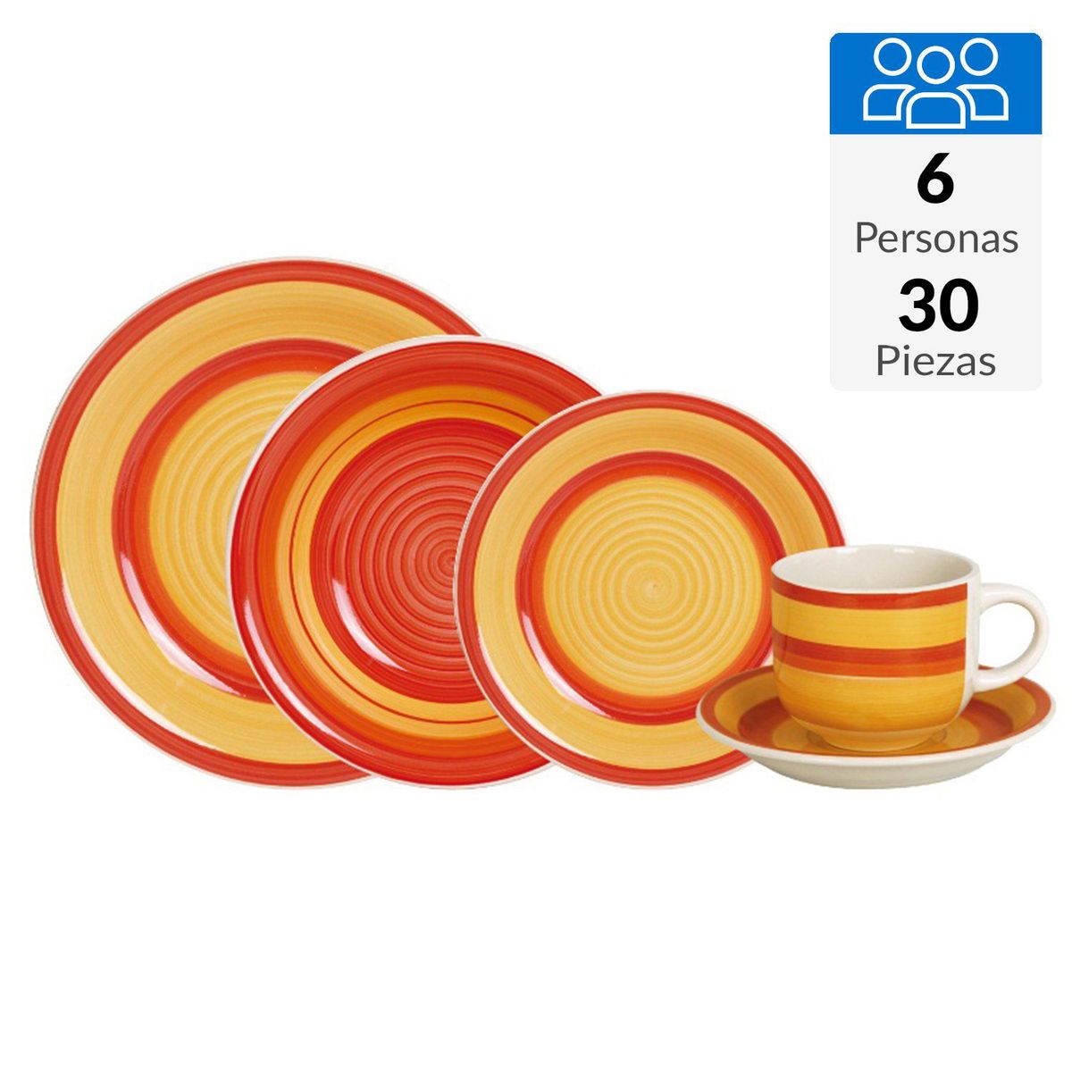 HALLEN - Juego de vajilla 30 Piezas Cerámica Multicolor