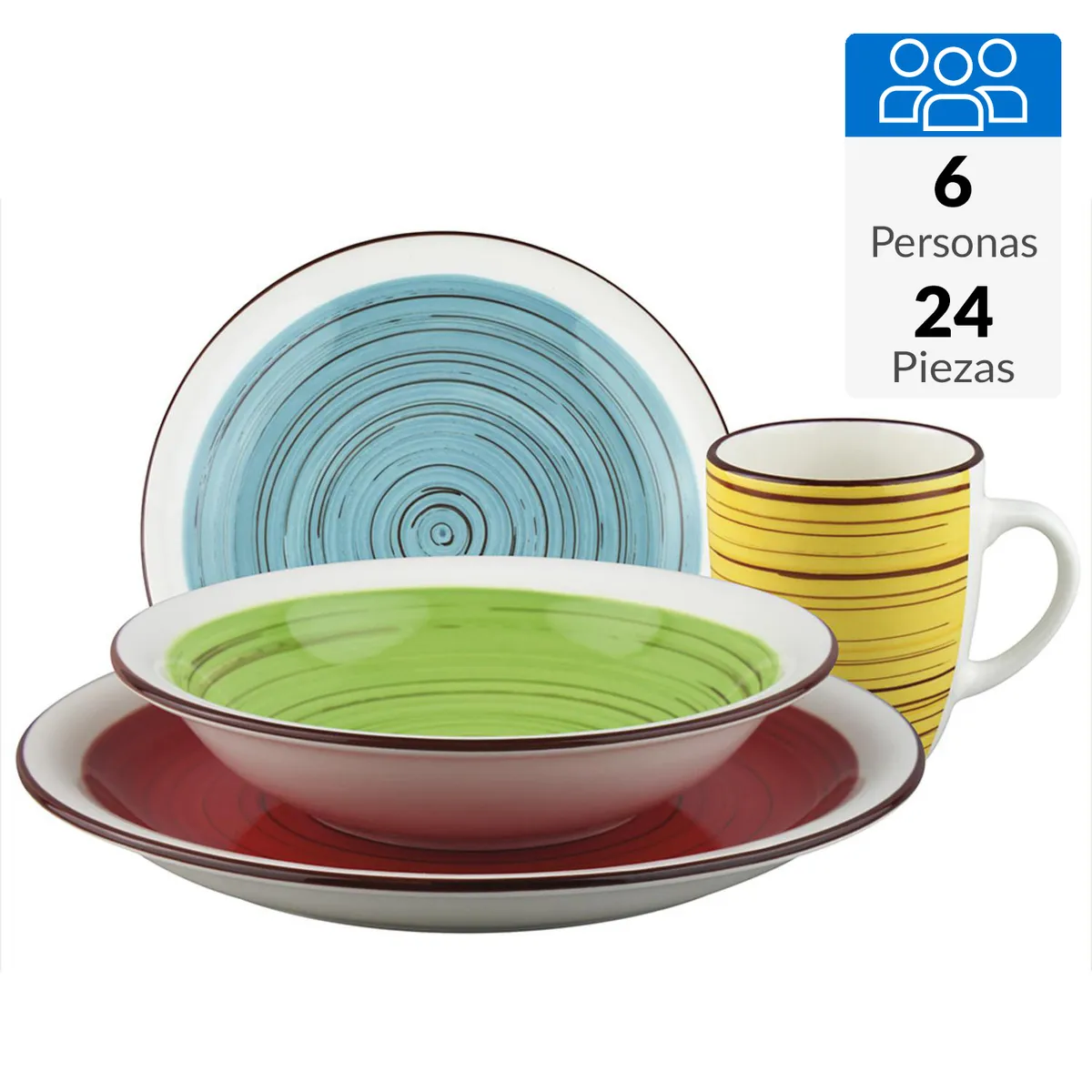 FANTUZZI - Juego de Loza Vajilla 24 Piezas Cerámica Tutto per Tavola 6 Personas