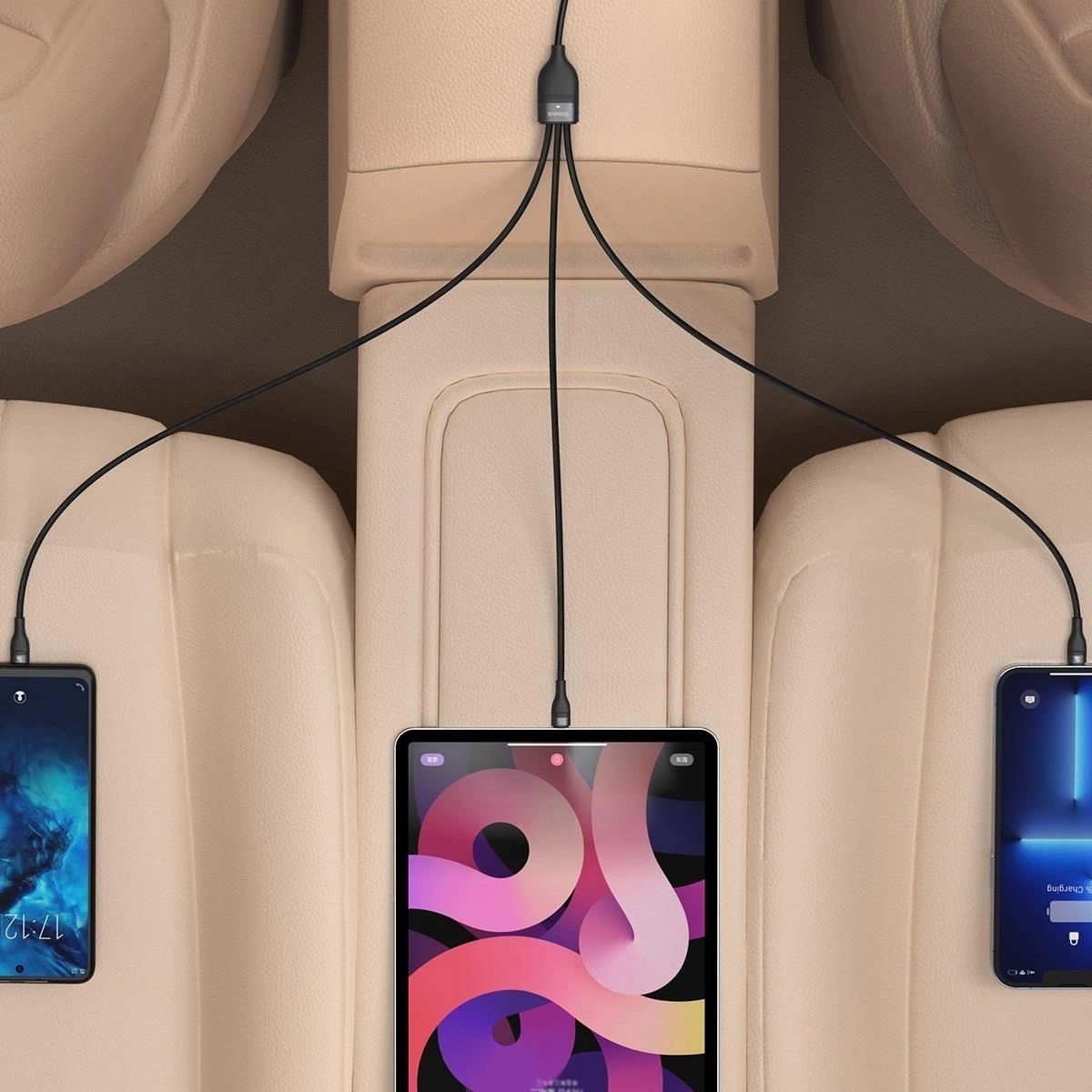 BASEUS - Cable 3 en 1 Type-C a Micro USB + Lightning + USB-C PD 100W 1.5m Negro