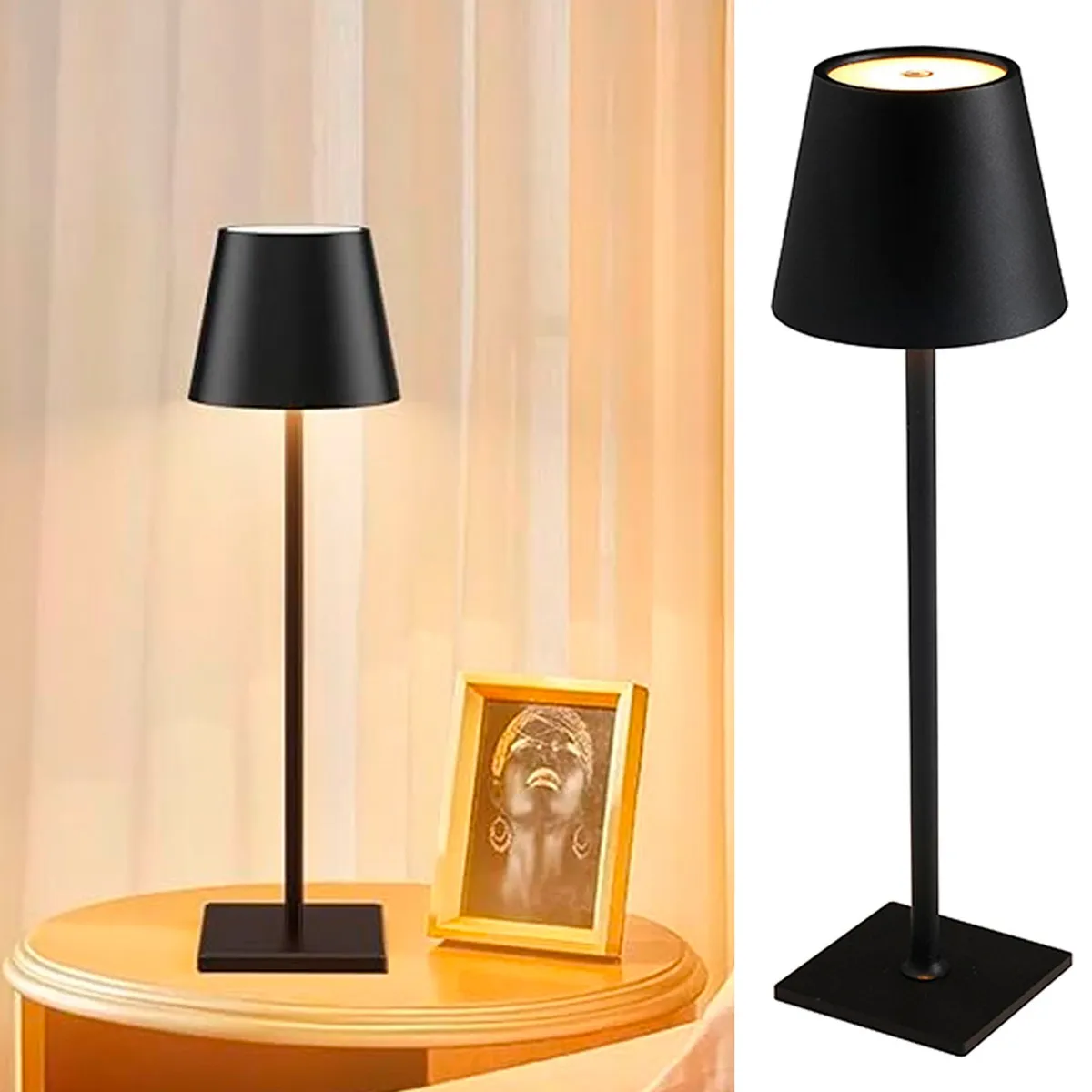 HB - Lámpara Led Mesa Inalámbrica Táctil Negro 11x37.5 cm