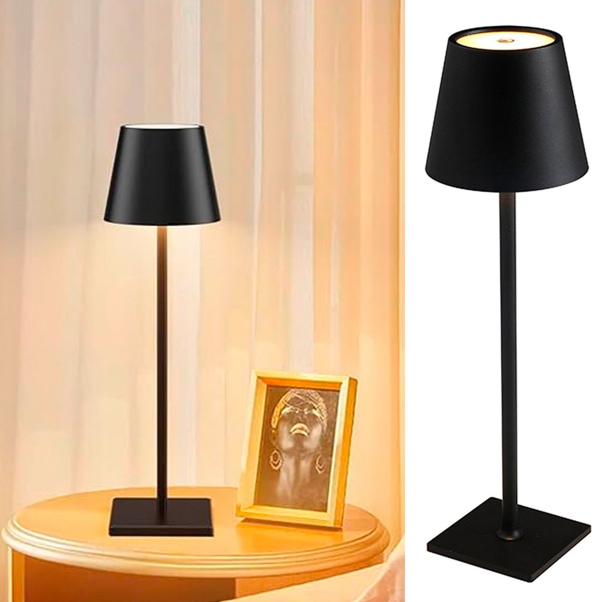 HB - Lámpara Led Mesa Inalámbrica Táctil Negro 11x37.5 cm