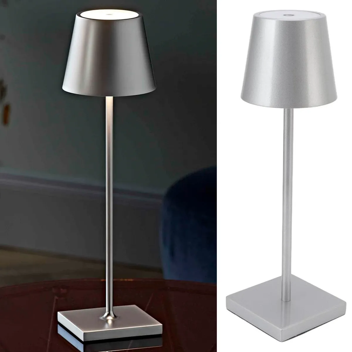 HB - Lámpara Led Mesa Inalámbrica Táctil Gris 11x37.5 cm