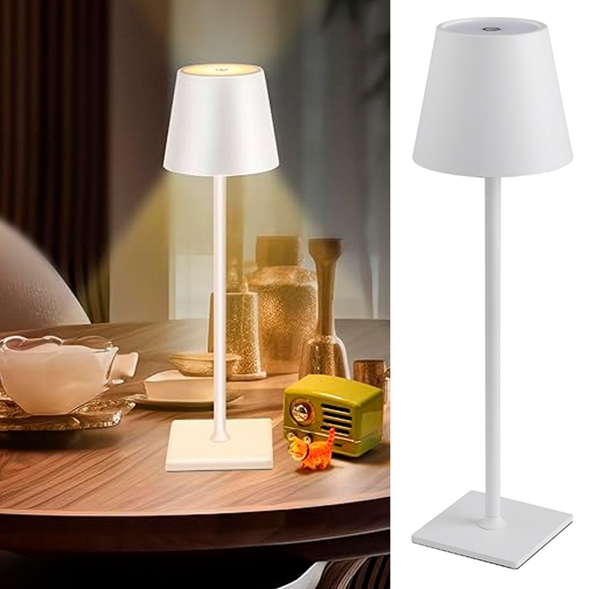 HB - Lámpara Led Mesa Inalámbrica Táctil Blanco 11x37.5 cm