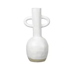 SOHOGAR - Jarrón de Cerámica Rústico Blanco/Gris 11x9,5x22,5 cm