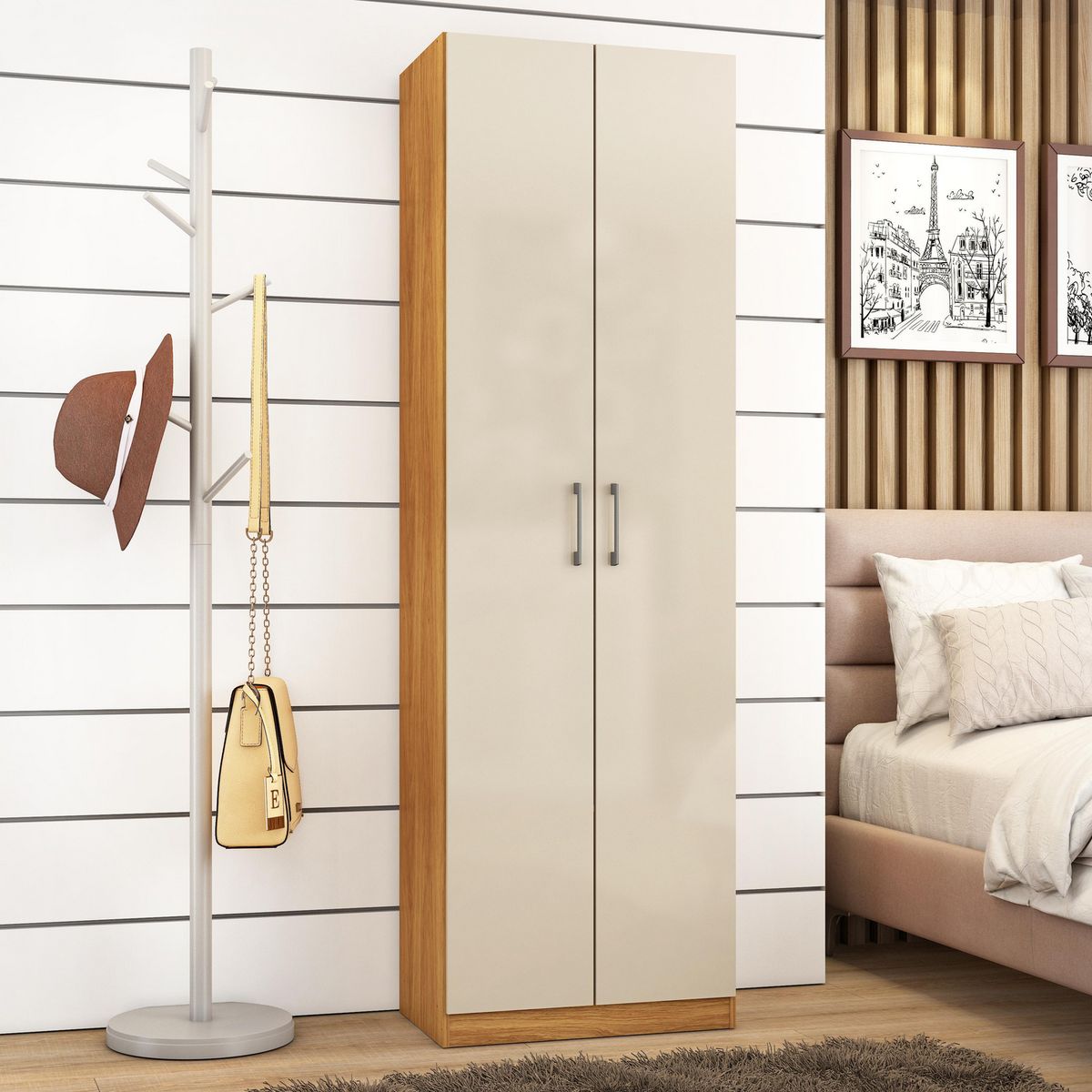 MOBILFRANK - Closet Organizador 2 Puerta(s) 4 Repisa(s) 57x182x35 cm Canela/Blanco