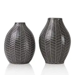 SOHOGAR - Set 2 Jarrones Cerámica Diseño Hojas 10,8x15,4 cm /10,7x13,7 cm