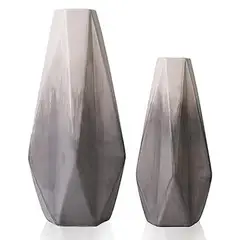 SOHOGAR - Set 2 Jarrones De Cerámica Geo Gris 10x9,4x21,8 cm/ 12,8x12x27,8 cm