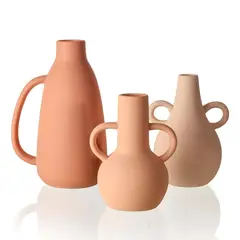 SOHOGAR - Set De Jarrones Cerámica Red Pottery 16,8 cm/22,2 cm/ 15,3 cm