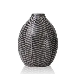 SOHOGAR - Jarrón Cerámica Diseño Hojas 10,7x13,7 cm Gris