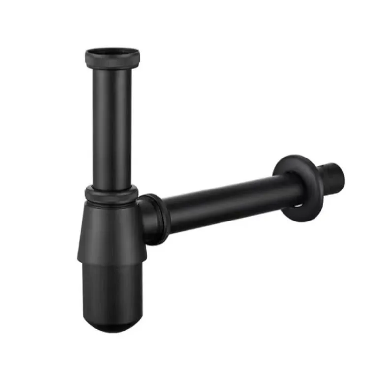 Sifon botella metalico negro 1 1/4" T-25 cm