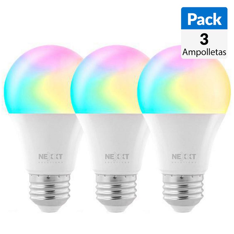 NEXXT SOLUTIONS - Pack 3 Ampolletas Led Wifi Matter 9 W E27 800 lm Luz Cálida o fría