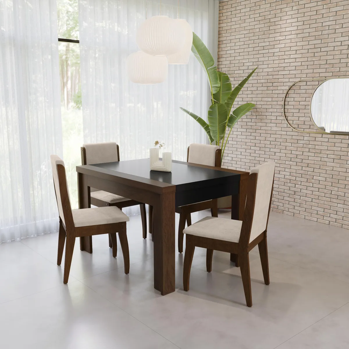DECOCASA - Juego de comedor Lorenzi 4 Sillas Mesa Rectangular 120x90x77cm Cafe Castaño